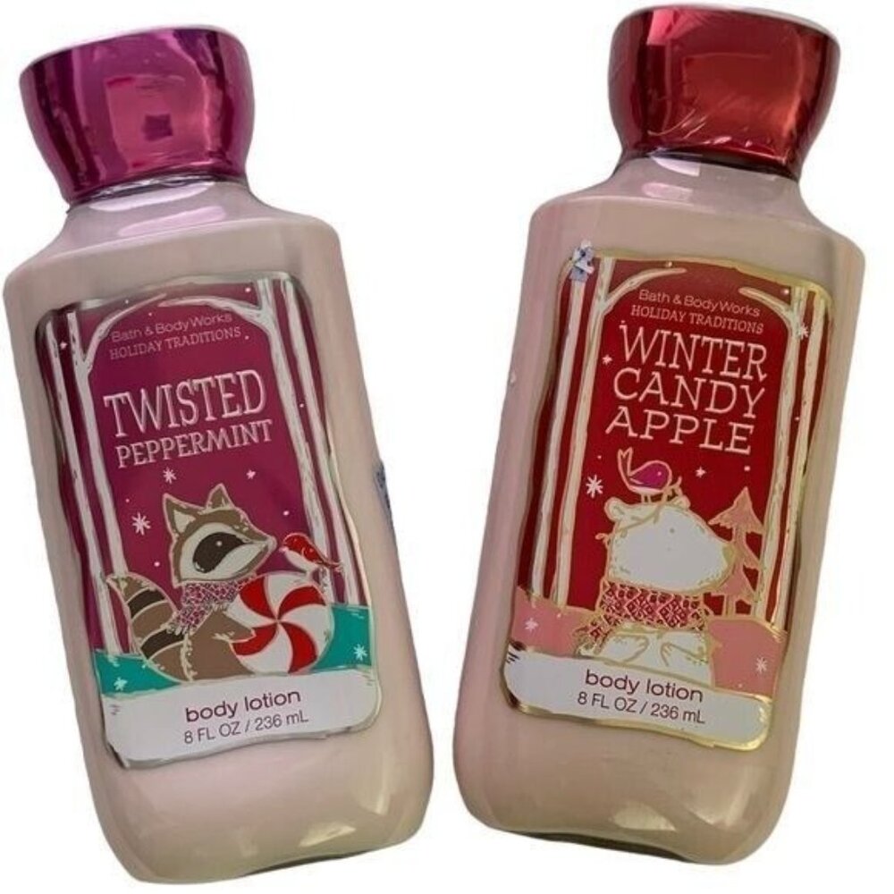 2 PK- Bath & Body Works Lotion Twisted Peppermint | Winter Candy Apple (disc)